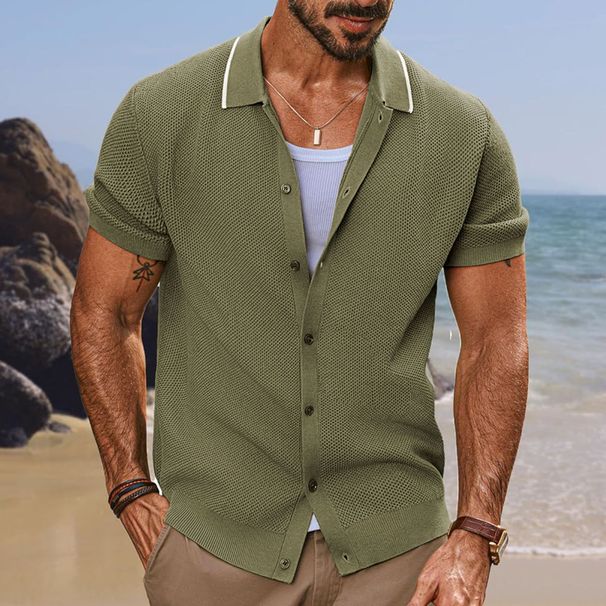 Men's Light Luxury Silk Polo Cardigan - Short Sleeve Cool Business Sweater_viptrois.com