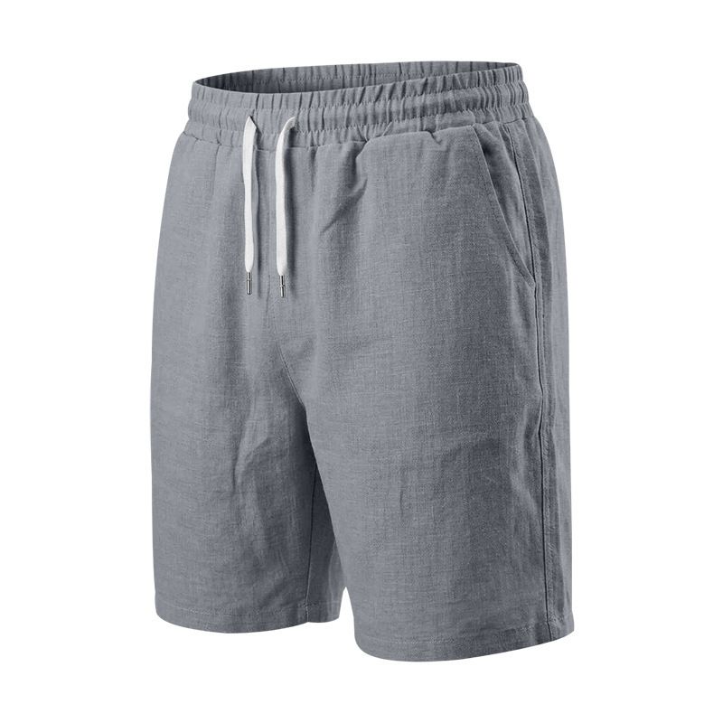 Men's Five-Point Linen Casual Sports Beach Shorts Loose Fit Solid Color Vacation Hawaiian Style_viptrois.com