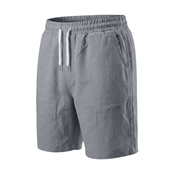 Men's Five-Point Linen Casual Sports Beach Shorts Loose Fit Solid Color Vacation Hawaiian Style_viptrois.com