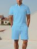 Men's Clothing Lapel Jacquard Fabric Thin Short Sleeved Casual Sports Shirt Suit_viptrois.com