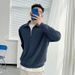 Men's Clothing Autumn New Style Half Zip Sweatshirt Men's American Retro Loose Casual Design Niche Top Solid Color Pullover_viptrois.com