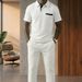 Classic Waffle Knit Men's Polo Shirt & Shorts Set - Breathable Cotton Blend Casual Lounge Wear For Daily Comfort_viptrois.com