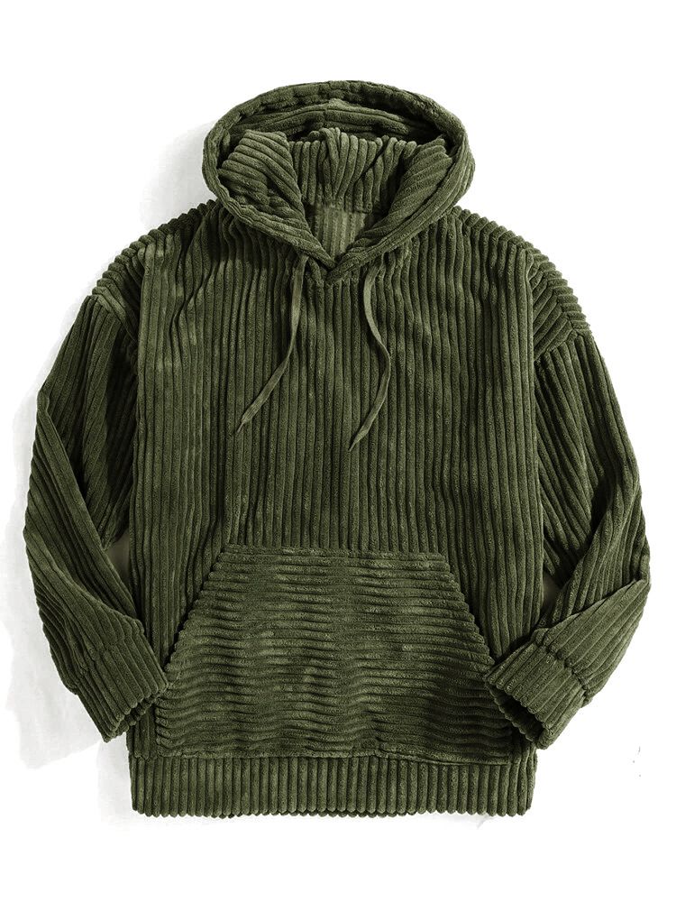 Men's Heavyweight Corduroy Hoodie - Oversized Kangaroo Pocket Pullover With Drop Shoulder (S-3XL, 8 Colors)_viptrois.com