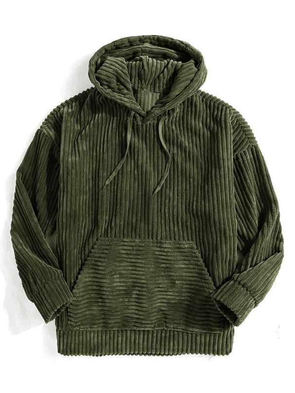 Men's Heavyweight Corduroy Hoodie - Oversized Kangaroo Pocket Pullover With Drop Shoulder (S-3XL, 8 Colors)_viptrois.com