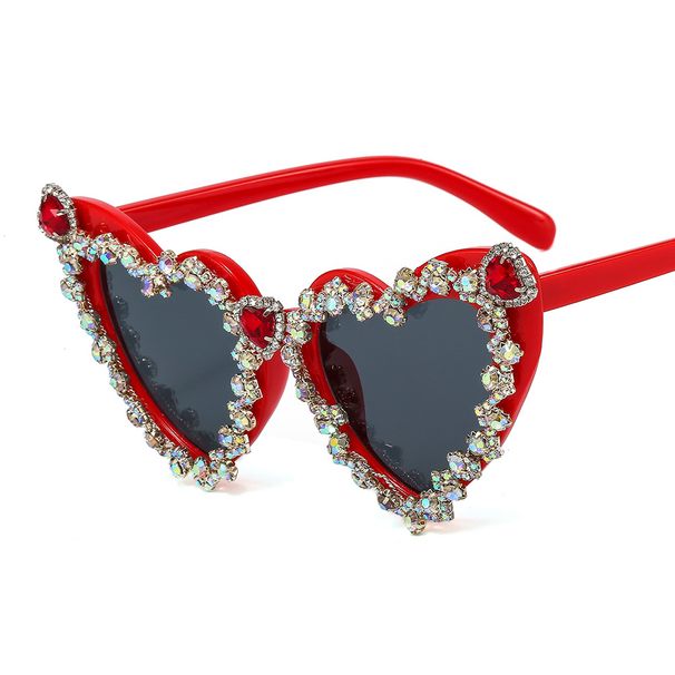 Retro Diamond Studded Sunglasses, Fashionable Peach Heart Sunglasses For Women, Metal Hinges, Large Frame, Personalized Glasses, Cross Border_viptrois.com