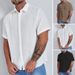 Men's Clothing Men's Cotton And Linen Fashion Solid Color Double Layer Wrinkled Short Sleeved Shirt Men's Fashion Simple Multi Color Shirt_viptrois.com