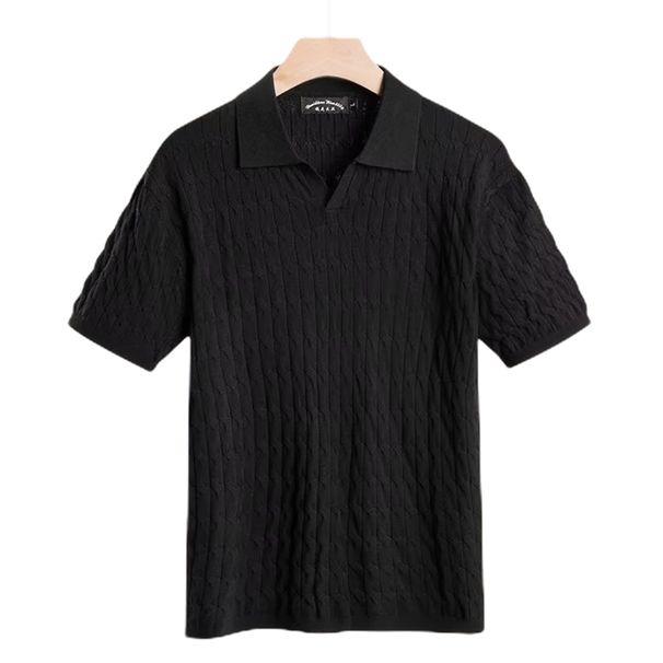 Men's Oversized Breathable Polo Shirt V-Neck Knit Business Casual T-Shirt Cable Stitch S-2XL Fit Stretch Polyester Big Tall_viptrois.com