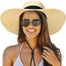 Beach Hats For Women, Foldable Sun Hat Womens UV Protection, Boho Wide Brim Hats For Women, Floppy Straw Visor Hat_viptrois.com