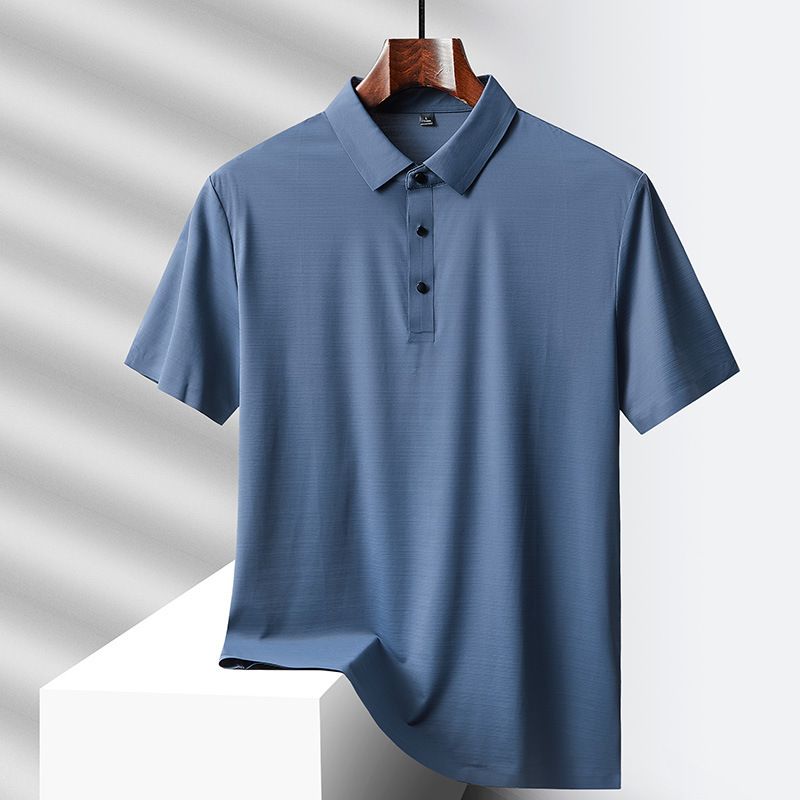 Men's Clothing Ice Silk Polo Shirt Thin Short Sleeved Lapel Quick Drying T Shirt_viptrois.com