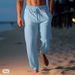 Men's Cotton Linen Pants Summer Casual Beach Drawstring Elastic Waist Straight Leg Breathable Comfortable Trousers_viptrois.com