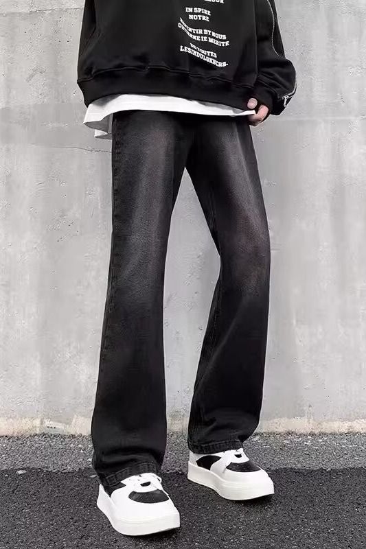 Loose Straight Leg Micro Flared Jeans For Men In Spring Autumn, Stylish High-End Trendy American Street High Pants, And_viptrois.com