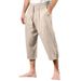 Men's Cotton Linen Cropped Trousers - Summer Casual Beach Pants With Drawstring Waist & Multiple Pockets | Lightweight Breathable Short Pants_viptrois.com