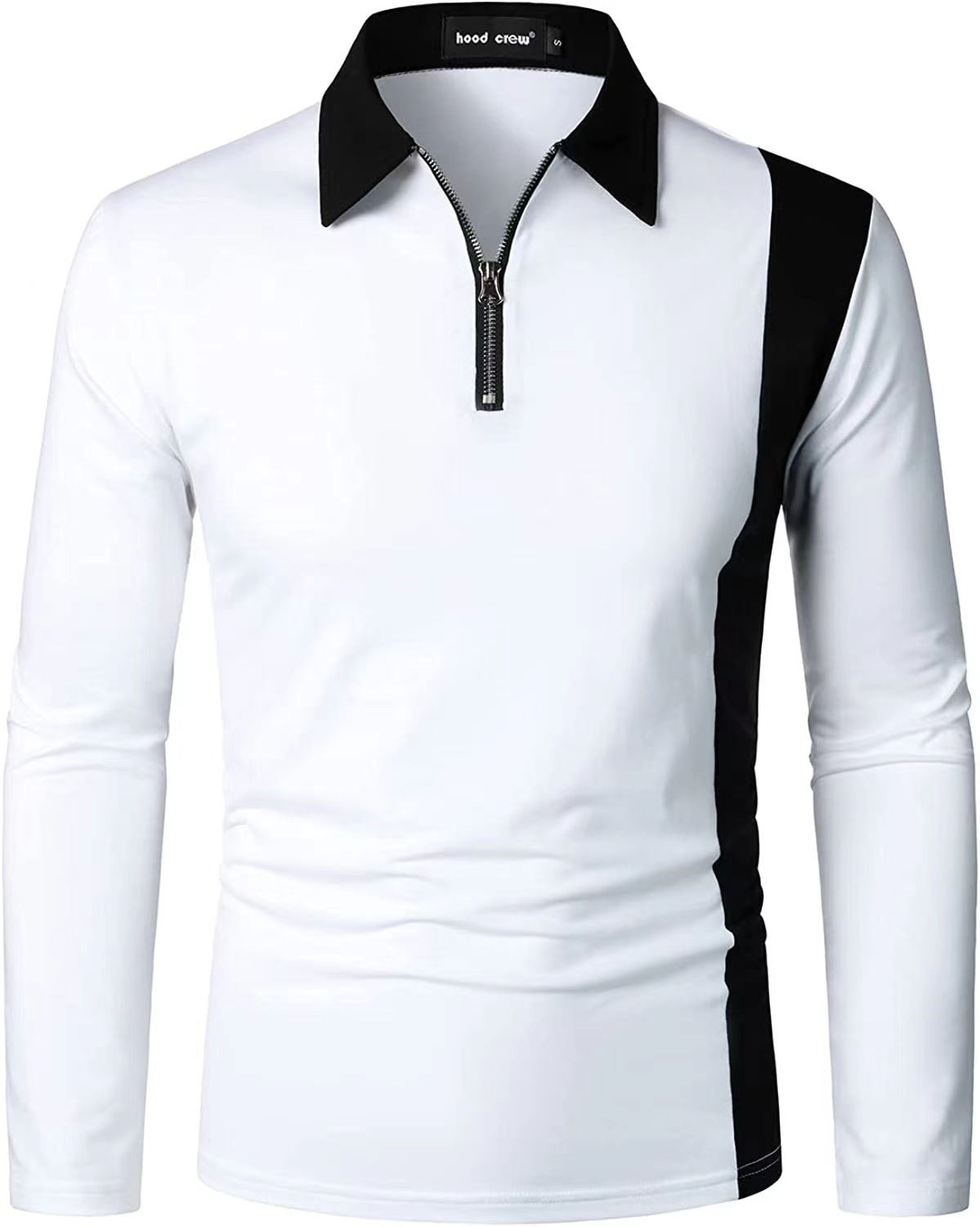 Men's Long Sleeve Polo Shirt Fashionable Two Tone Stylish Collared Breathable Top for Foreign Trade_viptrois.com