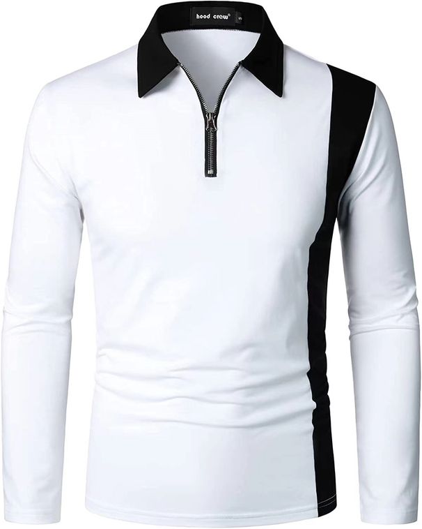 Men's Long Sleeve Polo Shirt Fashionable Two Tone Stylish Collared Breathable Top for Foreign Trade_viptrois.com