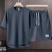 Matching Round Neck Casual Set Thin Summer Ice Silk Short Sleeve T-Shirt Men Breathable Cool Two Pieces_viptrois.com
