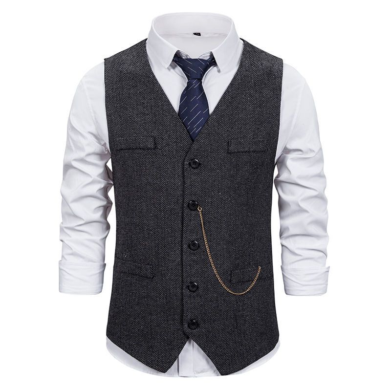 Men's Hunting Clothes British Characters Single-breasted Vest, Men's Suit Vest_viptrois.com