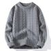 Men's Cable Knit Sweater - Oversized Fit, 100% Polyester, Round Neck Pullover (White/Black/Gray/Brown)_viptrois.com