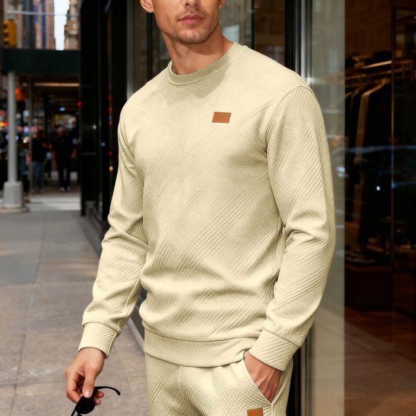 New Arrival Outdoor Casual Sports Men's Simple Commuting Loose Textured Crew Neck Sweatshirt_viptrois.com