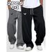 Men's Clothing Trousers Loose Straight Leg Versatile Sweatpants Streetwear Casual Pants Loose Fit Straight Leg Joggers With Print For Spring & Fall_viptrois.com