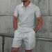 Men's Clothing New Waffle Zipper Solid Color Lapel Short Sleeved T Shirt Shorts Casual Suit_viptrois.com