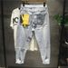 Men's Clothing Street Washed Distressed Ripped Jeans For Men Spring And Autumn Straight High Street Vibe Style Handsome Long Pants_viptrois.com