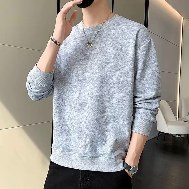 Men's Fleece-Lined Crewneck Sweatshirt – Streetwear Style Long Sleeve T-Shirt (Oversized Fit, Letter Print)_viptrois.com