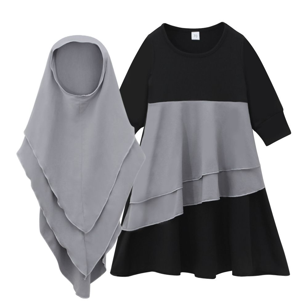 Mother & Kids Girls Spring and Autumn Long Sleeve Colorblocked Ruffled Dress + Headscarf Two piece Children's Clothing_viptrois.com