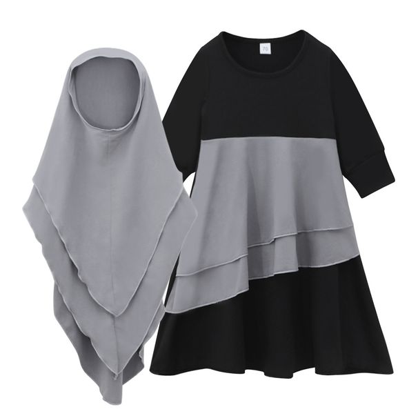 Mother & Kids Girls Spring and Autumn Long Sleeve Colorblocked Ruffled Dress + Headscarf Two piece Children's Clothing_viptrois.com