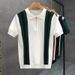 Men's Clothing Leisure Ice Silk Slim Men's Vertical Striped Lapel Knitted Short Sleeved T Shirt Business_viptrois.com