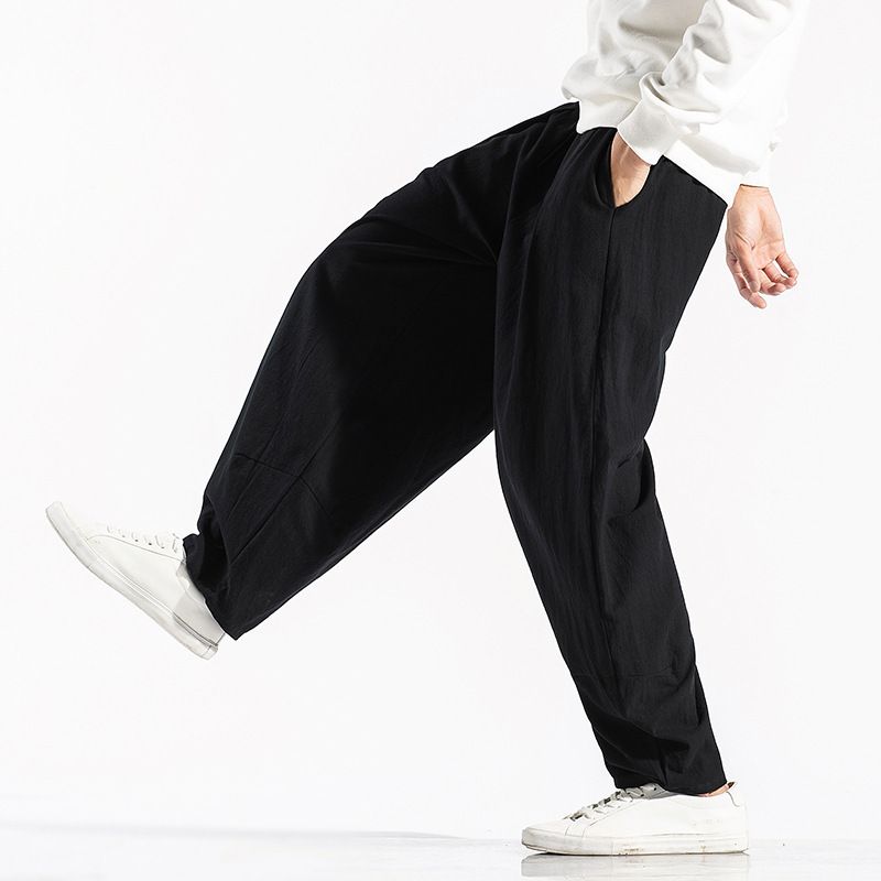 Men's Clothes Summer Men's Cotton Loose Wide Leg Pants Solid Color Turnip Pants Tide_viptrois.com