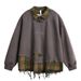 Distressed Tassel Two-Piece Sweatshirt For Men Spring Loose Trendy Design Turn-Down Collar Plaid Lined Pullover Top_viptrois.com