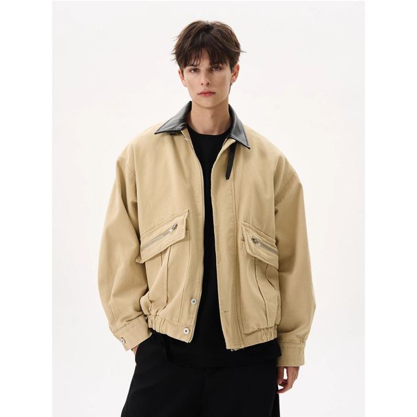 Work Uniform Barn Lapel Leather Collar For Men In The Spring And Autumn Of 2025, New American Style Cleanfit Jacket Top_viptrois.com