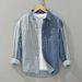 Men's Clothing Casual Fashion Tops Loose Vertical Stripes Splicing Long Sleeve Shirt_viptrois.com