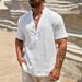 Men's Clothing Single Layer Breathable Stand Up Collar Short Sleeved Shirt Fashion Simple Solid Color Shirt_viptrois.com