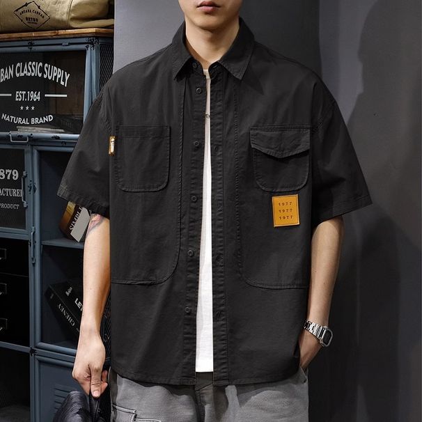 Men's Clothing Summer New American Style Workwear Short Sleeve Shirt Men's Loose Half Sleeve Top Retro Multi Pocket Shirt Jacket_viptrois.com