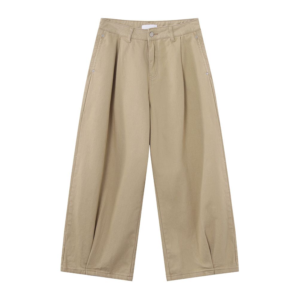 Men's Clothing Straight Leg Wide Leg Casual Pants High End Solid Color Versatile Dress Pants Pure Cotton Flowy Suits & Blazers_viptrois.com