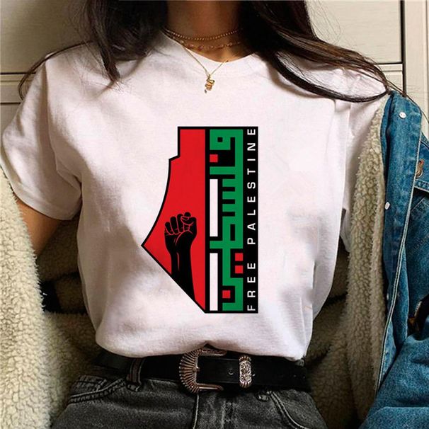Camiseta Palestina Para Mujeres Impresión Personalizada Algodón De Manga Corta_viptrois.com