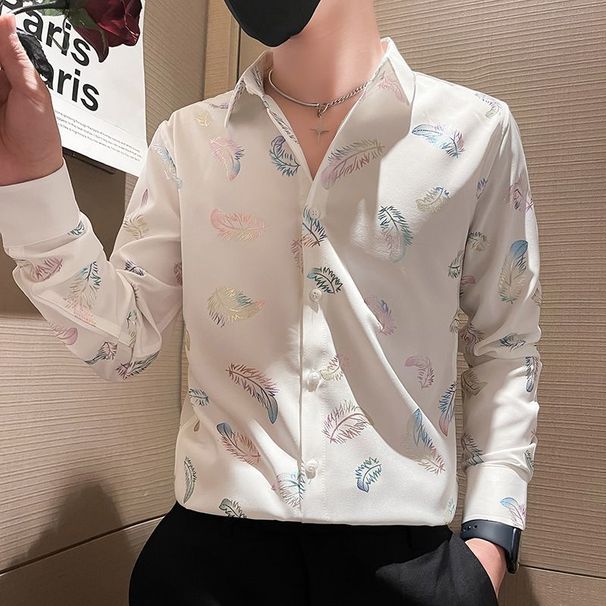 Summer Senior Shirt Men's Long-sleeved Hairstylist Flower Inch Shirt 2024 New Ruffian Handsome Trendy Brand Ice Silk Lining Clothes_viptrois.com