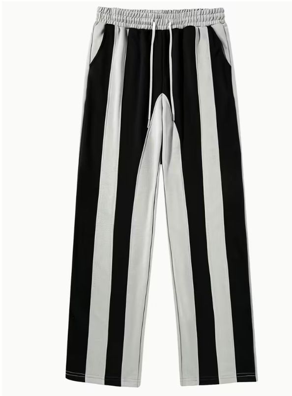 "Men's Winter White Striped Print Joggers - Loose Fit Straight Leg Sweatpants With Stylish Design, Unisex Casual Pants_viptrois.com