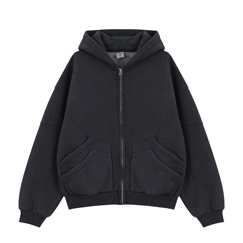 American Style Bomber Short Cardigan Zipper Fleece Hooded Sweatshirt Casual Sweatshirt_viptrois.com