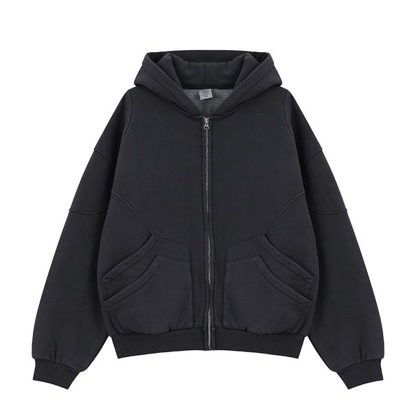 American Style Bomber Short Cardigan Zipper Fleece Hooded Sweatshirt Casual Sweatshirt_viptrois.com