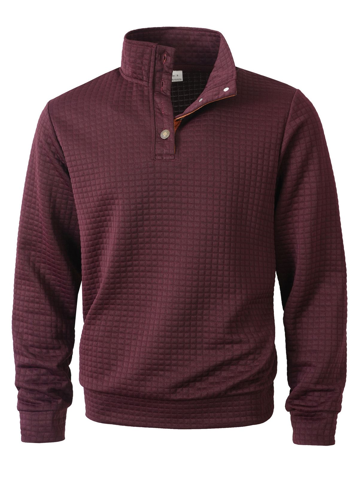 Men's Checkered Stand Collar Button-Up Sweatshirt Long Sleeve Casual Pullover Wrinkle-Free Polyester Slim Fit_viptrois.com