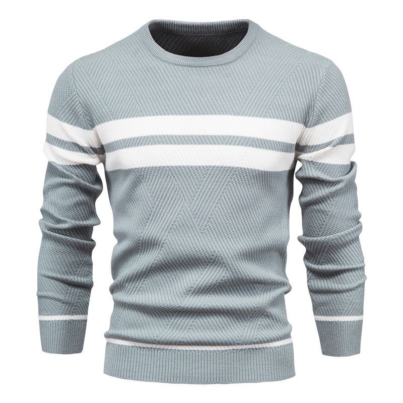 Men's Colorblock Knit Sweater - Relaxed Fit Striped Pullover With Round Neck, Soft Rabbit Hair Blend For Autumn & Winter (S-XXL)_viptrois.com