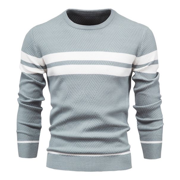 Men's Colorblock Knit Sweater - Relaxed Fit Striped Pullover With Round Neck, Soft Rabbit Hair Blend For Autumn & Winter (S-XXL)_viptrois.com