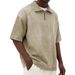 Men's Washed Cotton Long Sleeve Zip-Up Stand Collar T-Shirt – Summer Casual & Stylish Polo Shirt_viptrois.com