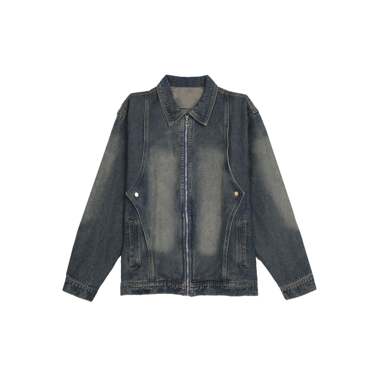 Men's Clothing American High Street Washed Distressed Tie Dye Workwear Denim Jacket For Men, Spring And Autumn, Loose Fit, Zip Up Coat._viptrois.com