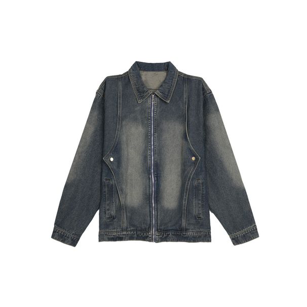 Men's Clothing American High Street Washed Distressed Tie Dye Workwear Denim Jacket For Men, Spring And Autumn, Loose Fit, Zip Up Coat._viptrois.com