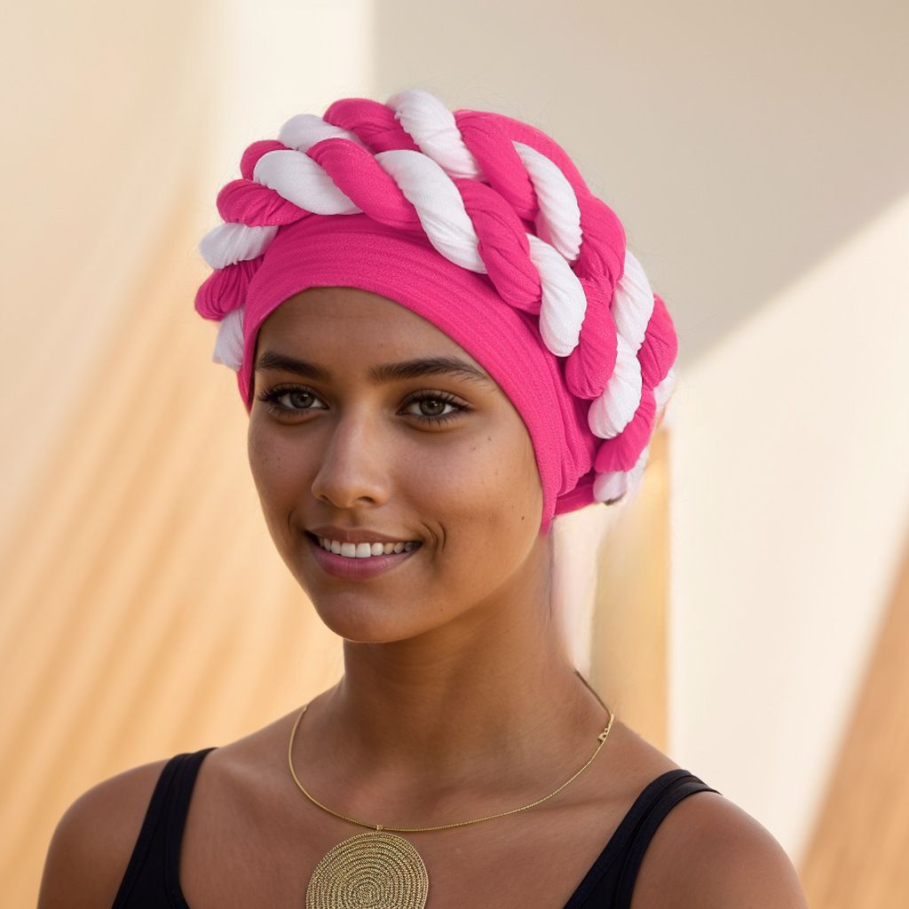 New Ladies Fashion Color Matching Double Braided Turban Hat Headscarf Hat Factory Stock_viptrois.com