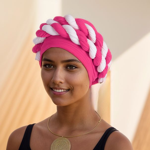 New Ladies Fashion Color Matching Double Braided Turban Hat Headscarf Hat Factory Stock_viptrois.com