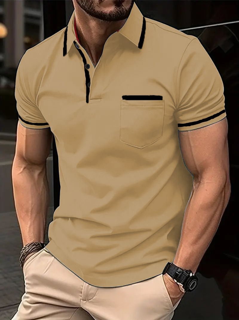 Men's Casual Polo Shirt Short Sleeve Button Down Pocket Summer Breathable Comfortable Loose Fit Cotton Blend Solid Color_viptrois.com